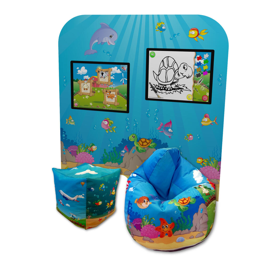 Magic Wall interactive touch screen with SeatCube and Beanbag
